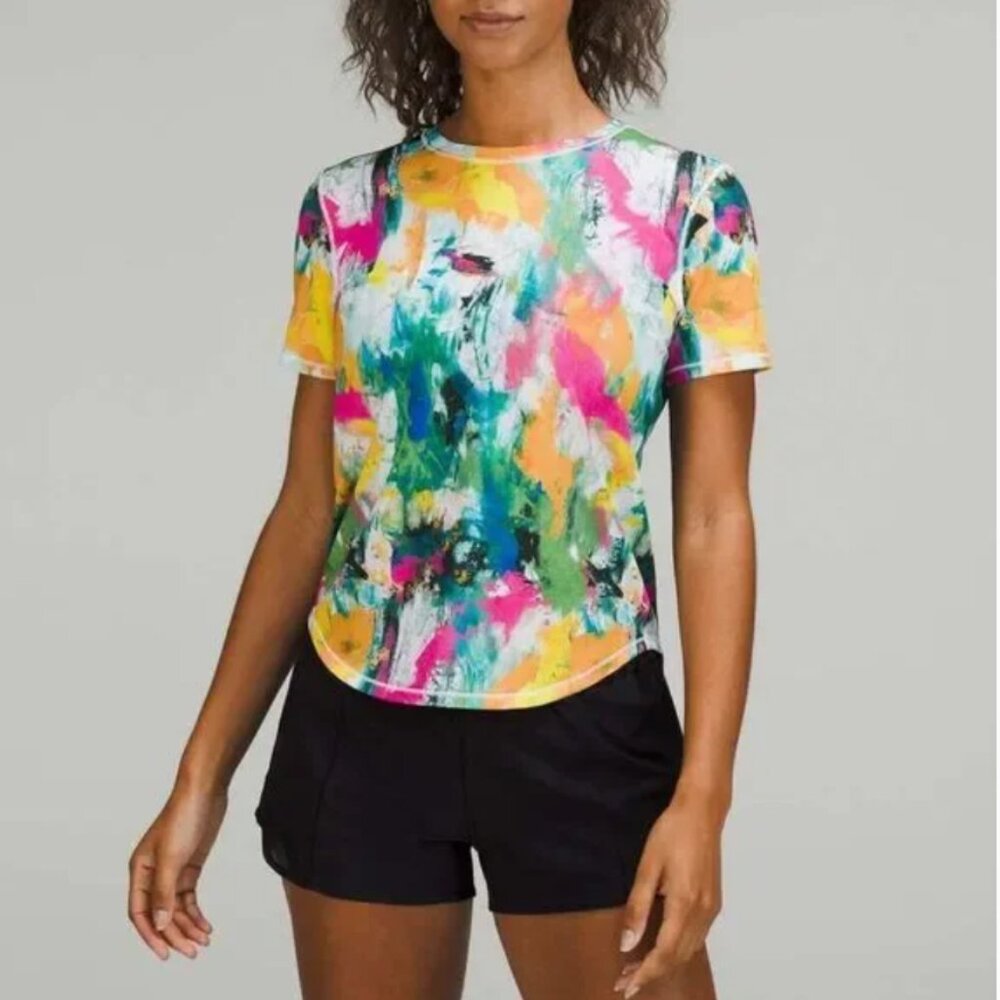 Lululemon High-Neck Running and Training T-Shirt in No Limits White Multi